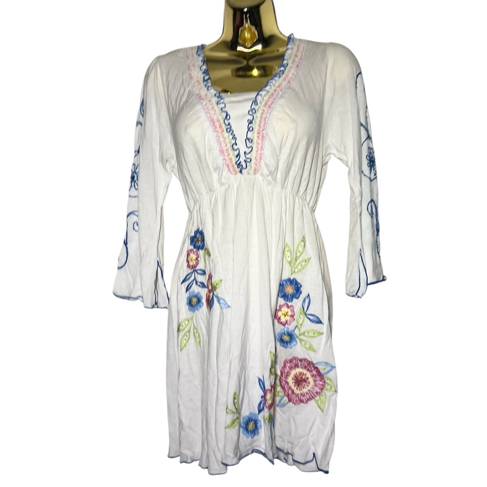 Floral Embroidered White Mini Dress